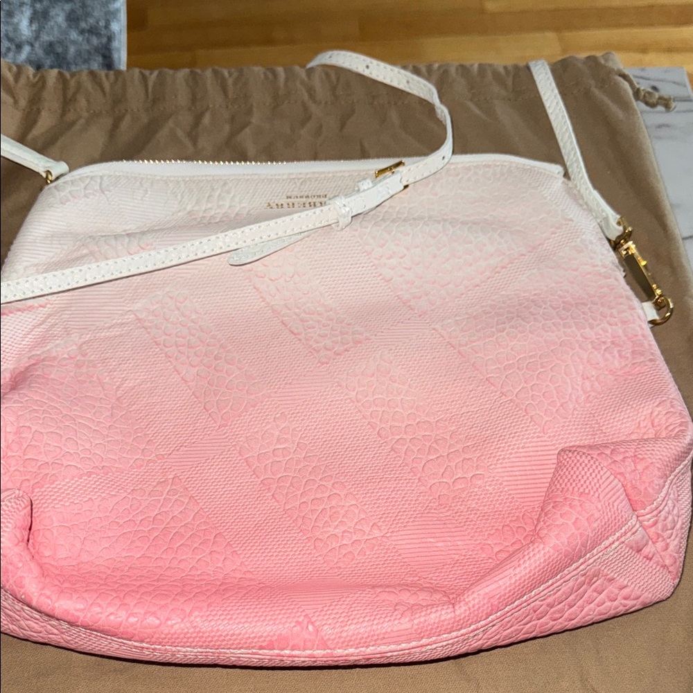 Preloved Burberry prorsum check petal ombré leather crossbody adjustable strap